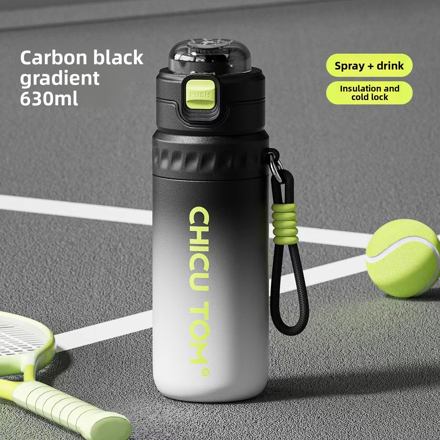Spray Water Bottle with Mist Cooler Stainless Steel Insulated Flask 630ml