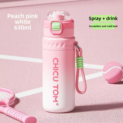 Spray Water Bottle with Mist Cooler Stainless Steel Insulated Flask 630ml