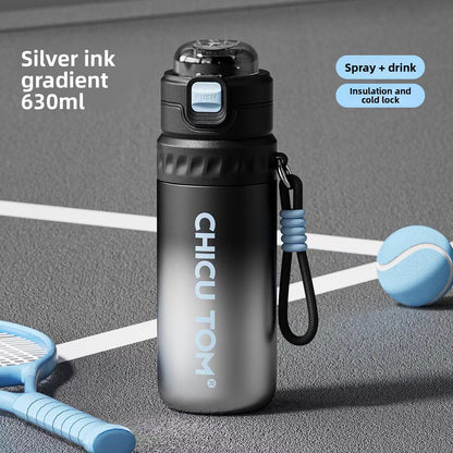 Spray Water Bottle with Mist Cooler Stainless Steel Insulated Flask 630ml