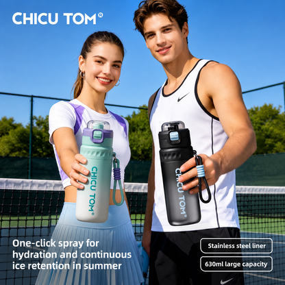 Spray Water Bottle with Mist Cooler Stainless Steel Insulated Flask 630ml