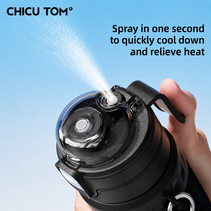 Spray Water Bottle with Mist Cooler Stainless Steel Insulated Flask 630ml