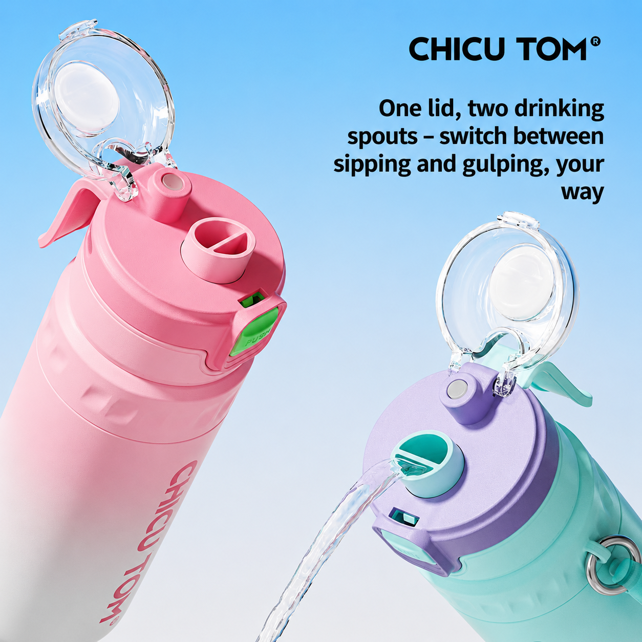 Spray Water Bottle with Mist Cooler Stainless Steel Insulated Flask 630ml