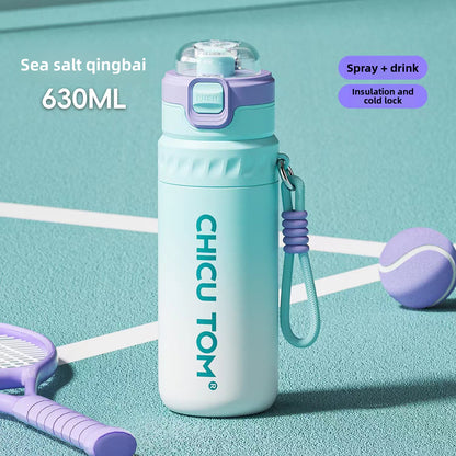 Spray Water Bottle with Mist Cooler Stainless Steel Insulated Flask 630ml